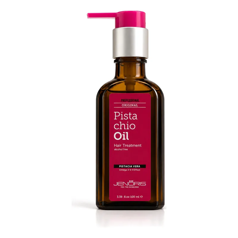 Jenöris Pistachio Oil, 100 ml amber glass bottle with a pump